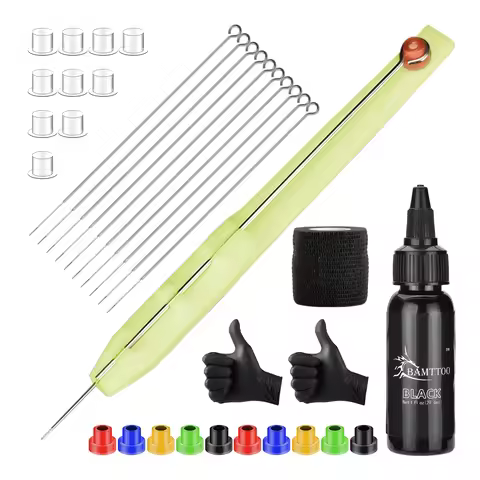 1 Set Hand Poke Pen and Stick Tool Tattoo Needle Holder Tattoo Ink Cup Supply Pigment Glover Grommet