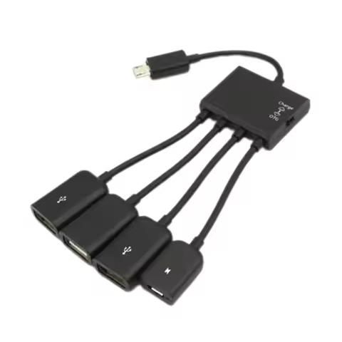 4 Port MicroUSB TypeC Power OTG Extenders Hub Cable Black For Tablets Smartphones Charging Connectio