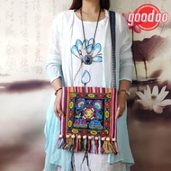 GOODOO Message Bag, Tassels Hmong Tribal Ethnic Women Shoulder Bag, Fashion Embroidery Tapestry Vint