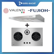 VALENTI VH3029-MS 90CM SLIMLINE HOOD + FUJIOH FH-GS6530 SVSS 3 BURNER STAINLESS STEEL GAS HOB