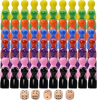 Pack of 80 Halma Gel Wooden Toy Figures 25 x 12 mm with 5 Dice and Storage Bag Colourful Wooden Tile