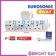 [SIRIM] EUROSONIC 3 WAY / 4 WAY T-ADAPTOR 3 Pin Socket Extension Plug SURGE PROTECTOR Wall Extension