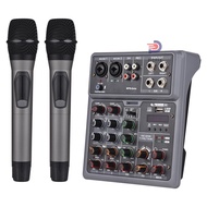 Audio Mixer 6 Channel Mixing Console with 2 Wireless Microphone BT Mixer OTG 4 DSP Scene Effects 48V Phantom Power Supply Professional DJ Mixer Board for Home Theaters St [ppday]