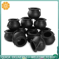 12Pcs Mini Black Cauldron with Handle Halloween Mini Witch Cauldron Halloween Pot Candy Holder for H