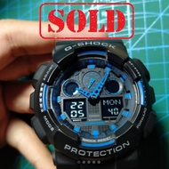 jam casio g shock ga 100 black blue (original 100%) second