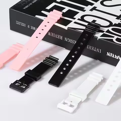 Resin Silicone Strap for Casio LRW-200H Women Glossy Black White Pink Sport Waterproof Convex Rubber