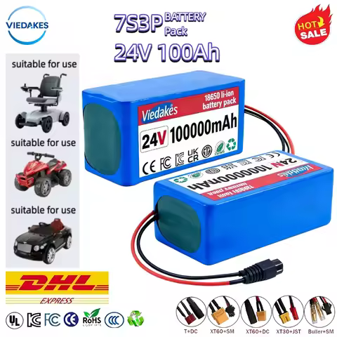VIEDAKES Brand New Durable 24V 100Ah 7S3P 18650 Battery Pack Lifepo4 24v batteries Power Bank For El
