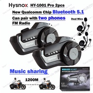 【Authentic】2024 2pcs New Hysnox HY-1001 Pro Motorcycle Intercom Helmet Bluetooth 5.1 Music Sharing H