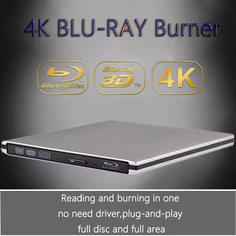 Ultra Slim External Optical Drive 4K Blu-Ray Burner USB3.0 DVD Players 3D Blu-Ray Writer Reader CD/D