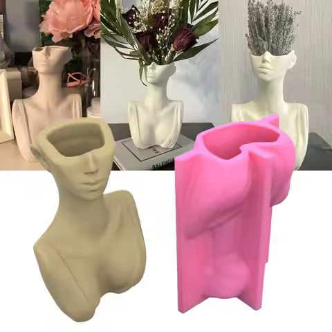 Creative Abstract Human Face FlowerPot Silicone Mold Home Garden Decor Women Upper Body Sculpture DI