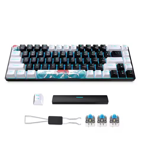 Mechanical Gaming Keyboard 68 Keys, Blue Switches & Multi-colored, Detachable Type-C Mini Gaming Key