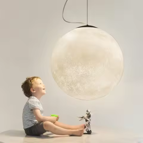 Bedroom Decoration Hanging Lamp Restaurant Lighting Luminaire Baby Pendant Light LED 3D Print Moon P