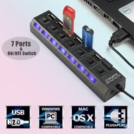 USB Hub 7 Port On Off Switch USB 2.0 Connection High Speed LED Adapter USB Additional Laptop PC Comp