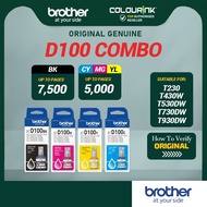 Brother Original D100 Black Cyan Magenta Yellow Refill Ink Bottle for T230 T430W T530DW T730DW T930D