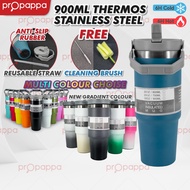 Propappa - 900ML Tumbler With Handle Stainless Steel Thermos Bottle With Straw Keep Hot&Cold Drink, 