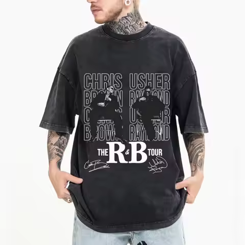 Usher Raymond and Chris Brown Tour 2026 Cotton T-shirt Vintage Summer O-Neck Short Sleeve