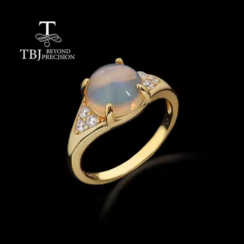 Simple 925 Sterling silver ring natural ethiopia opal round 9.0mm October Birthstone fine jewelry fo