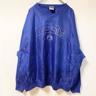 古著 REDOAK 長袖尼龍套頭衫，帶有學院標誌，藍色，V 領，超大廓形，XXL 碼