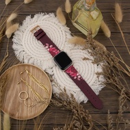 深紅玫瑰花圖案淺藍蘋果錶帶 Apple Watch 4/5/6/7/8/9/SE/Ultra