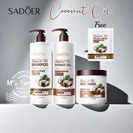 SADOER 3 IN 1 Nourishing Coconut Oil Hair Shampoo + Shower Gel + Hair Mask Set 500ml