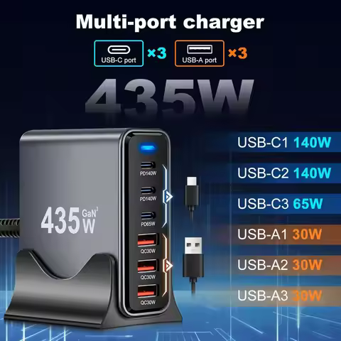 435/470W 6-Port GaN Desktop Charger Station - 4C2A USB-C PD Fast Charge for Phones, Tablets & Laptop