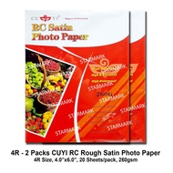 Cuyi RC Rough Satin Photopapers 4R Size, 4x6 inches, 20 Sheets / Pack, 260gsm - 2 Packs