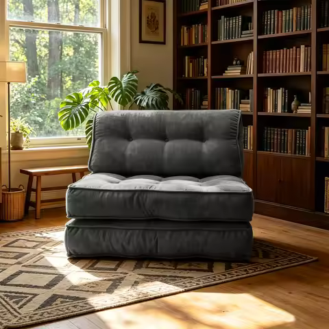 This foldable floor sofa bed is your 2-in-1 space saver: lounge as a plush tufted sofa or convert to