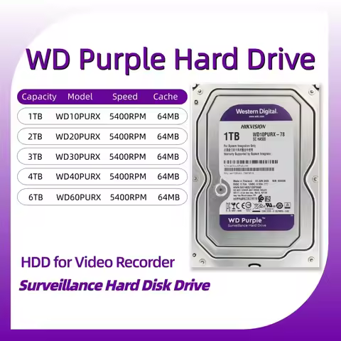 1TB 2TB HDD 4TB 6TB 8TB WD Purple Hard Disk Internal 1-10TB 3.5 64MB SATAIII HD 5400RPM Harddisk for