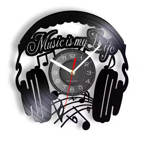 Music Is My Life Music Inspirational Quote Home Decor Music Headphone Wall Clock Rock n Roll Vintage