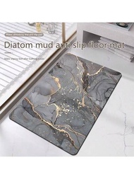 1入現代簡約灰色和金色大理石紋染色硅藻泥地墊，印花防滑浴室門墊，快乾適合各種浴室
