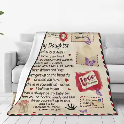 Love My Daughter Flannel Blanket Message Letter Christmas Gift Durable Throw Blanket for Chair Picni