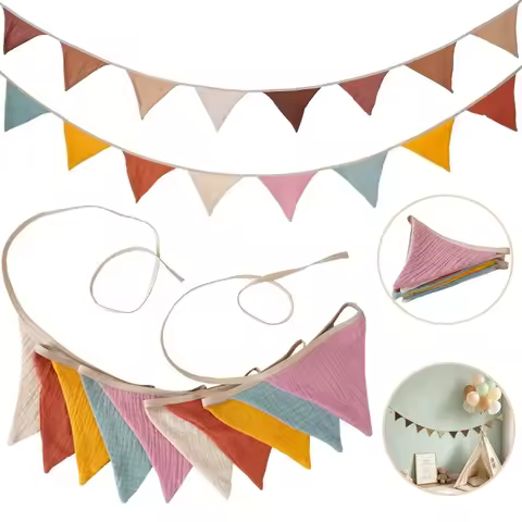 2.6M/8.5FT Triangles Flags Cotton Crepe Banner Pennant for Happy Birthday Party Wedding Decoration C
