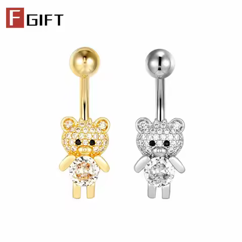 1PC Cute Animal Navel Rings for Women Baddie Bright Zircon Belly Button Jewelry Titanium Piercing Ba