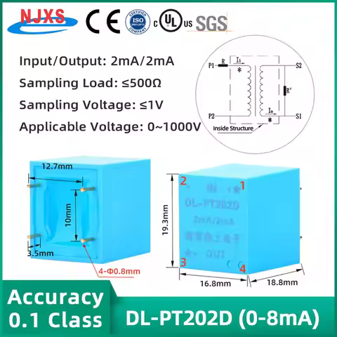 PCB Mount Mini Voltage Transformer 0.1 Class Precision DL-PT202D 1000/1000 2mA2mA NJXSE AC Current 4