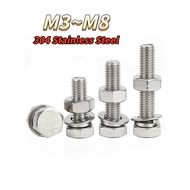 304 stainless steel hexagon bolt, screw and nut set large full extension screw M3 M4 M5 M6 M8