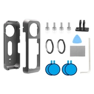 PULUZ Metal Cage For Insta360 X3 Protective Cage Rig Housing Frame & Sticking Lens Film For Insta360