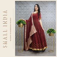 {**ส่งฟรี**} SMALL INDIA 🦚 Georgette Fire Brick Gown 🦚 Ethic Gown Set