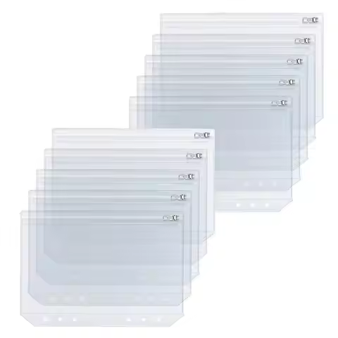 A5 A6 Clear Binder Cash Envelopes with Metal Zipper 6-Hole Punched Binder Pocket for 6-Ring Notebook