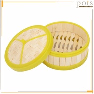 Bamboo Dim Sum Steaming Basket Cage Cover with Yellow Plastic Edge Bakul Dim Sum 点心蒸笼点心篮子 - BB349M