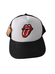 Topi Snapback Trucker Bordir Logo Rolling Stones Warna Hitam/Metalik/Abu Gelap
