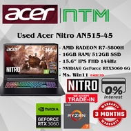 #AN195 USED ACER NITRO 5 AN515-45 AMD RYZEN 7-5800H 16GB 512GB SSD NVIDIA RTX3060 RTX 3060 Gaming La