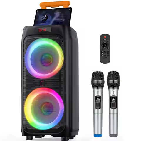 T9Karaoke Machine with 2 Wireless Microphones,Portable Bluetooth Speaker for Adults & Kids,Big Party
