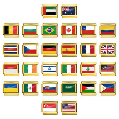 Italian Charm Store Italian Charm Bracelet 9mm Diy National Flag Gold Color Series