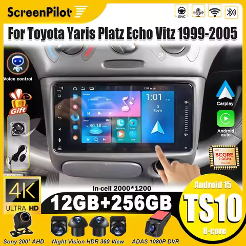 For Toyota Vitz XP10 Yaris Platz Echo Android 15 1999-2005 Multimedia Video Player Carplay Touch Scr