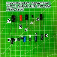 Electrolytic capacitor 1uF/1.5uF/2.2uF 25V/50V/63V/450V