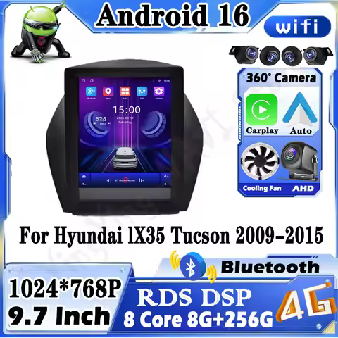 Android 16 Car Radio Wireless Carplay For Hyundai lX35 Tucson 2009-2015 9.7" Stereo Multimedia Video