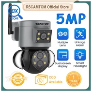 Rscamtom 5MP Three Lens 10X Digital  Zoom Surveillance Camera PTZ Outdoor Wterproof Security Protection Camera PTZ Human Detection Cam Compatible WIFI and RJ45