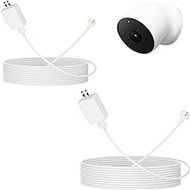16Ft/5m Charging Cable with Adapter for Google Nest Cam and Battery - 2nd Generation, Weatherproof Outdoor Cable Magnetic Connection Port Charging Cable Cameras Power Cord (White)-2Pack