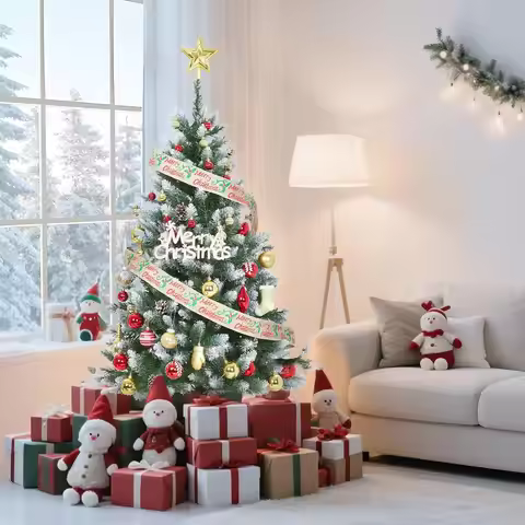 Tacleekii 6FT 7.5FT 9FT Artificial Christmas Tree with Pinecones Snowy Tree White Lights Green PE & 
