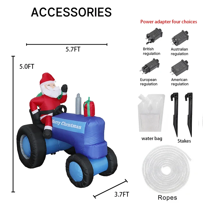 cod 5.41FT Inflatable Toy Santa Claus Tractor LED Lights Festive Gifts Xmas Decorations for Yard Chr